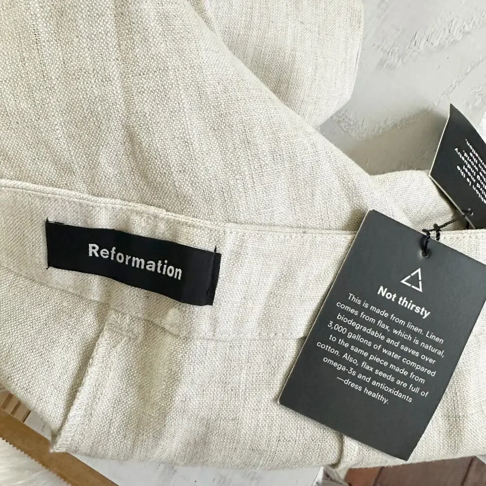 Reformation Tahiti Linen Pants Oatmeal Size 12 Cropped Neutral Minimalist